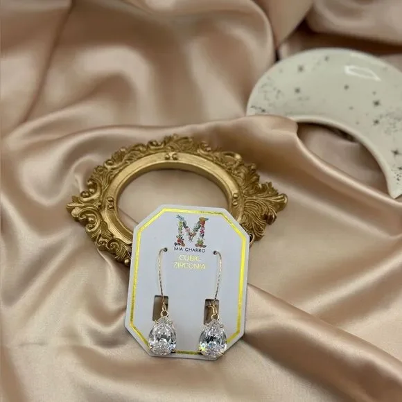 Mia Charro Gold-Tone Cubic Zirconia Drop Earrings - Picture 4 of 4